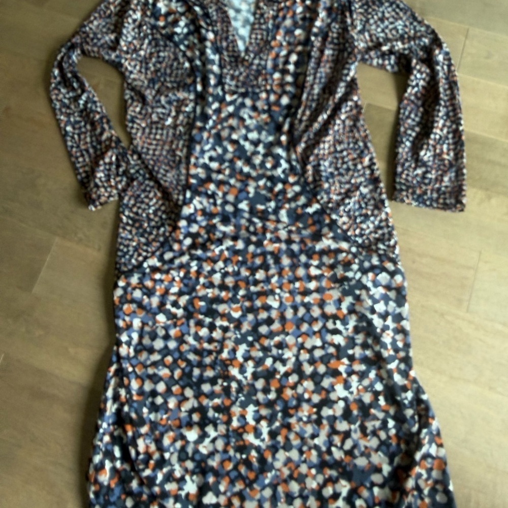 BCBGMaxAzria Long Sleeve Dress in Black, White, and Orange